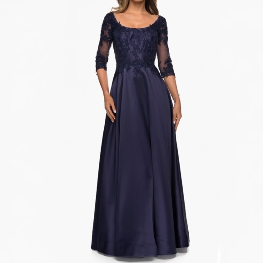 La Femme - Three‎ Quarter Sleeve Gown with Lace Sheer Back